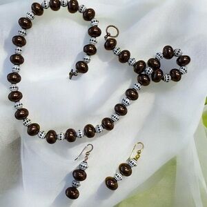 Elegant Brown Beaded Necklace and Earring Set